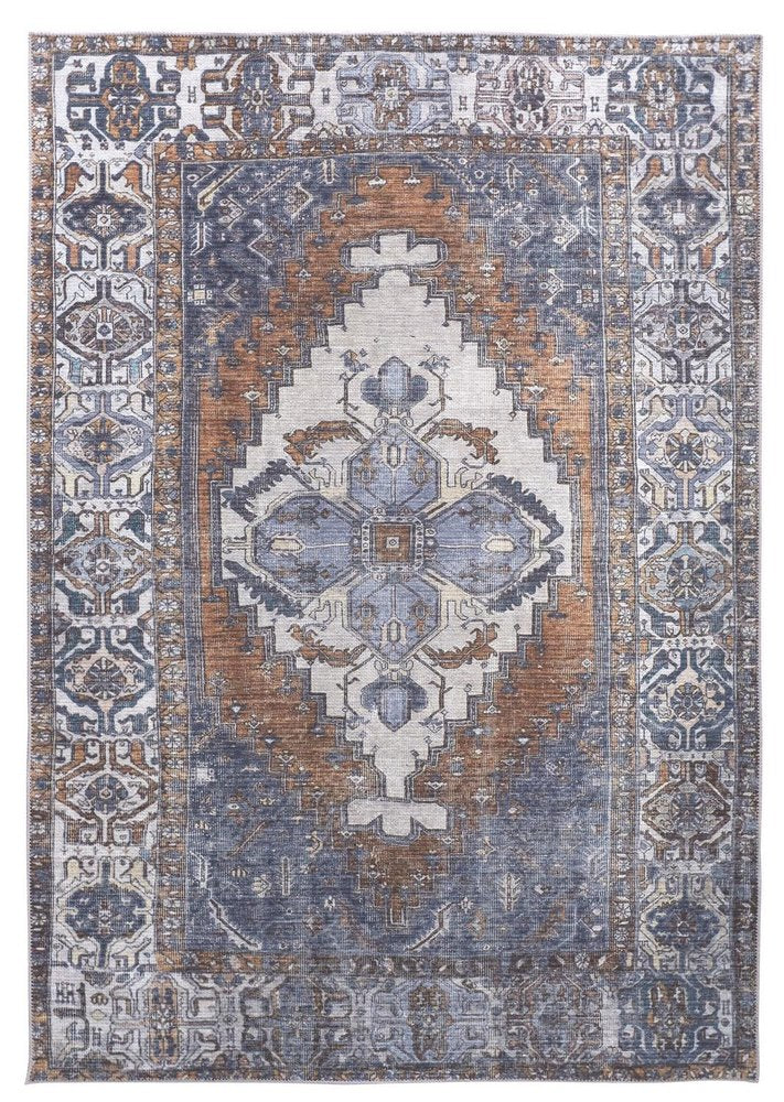9' X 12' Blue And Ivory Floral Medallion Area Rug