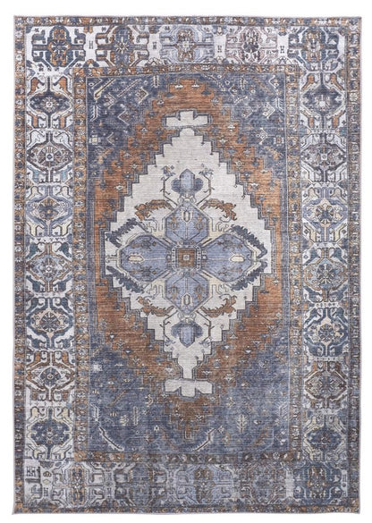 9' X 12' Blue And Ivory Floral Medallion Area Rug