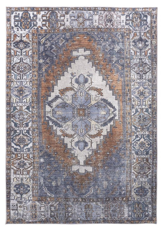 9' X 12' Blue And Ivory Floral Medallion Area Rug