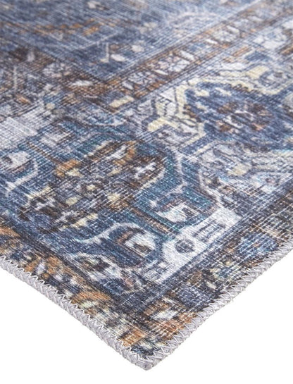 9' X 12' Blue And Ivory Floral Medallion Area Rug