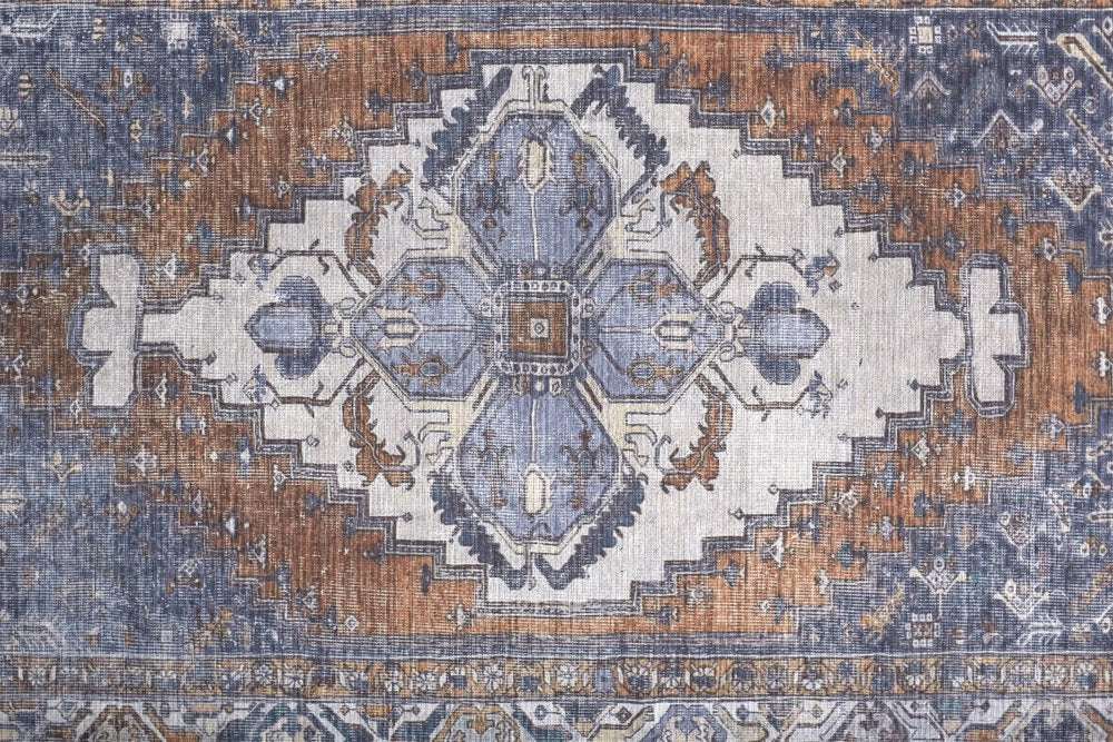 9' X 12' Blue And Ivory Floral Medallion Area Rug