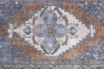 9' X 12' Blue And Ivory Floral Medallion Area Rug