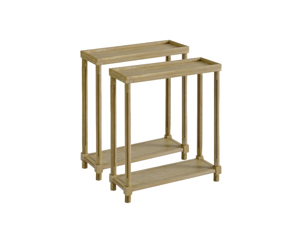 Set of Two Oak Solid Wood End Tables With Shelf