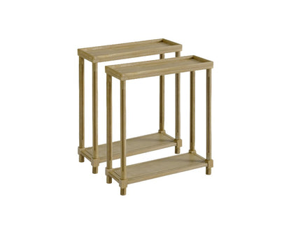 Set of Two Oak Solid Wood End Tables With Shelf