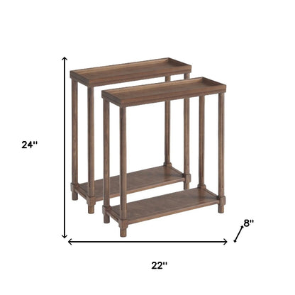 Set Of Two 24" Brown Wood Rectangular End Tables With Shelf