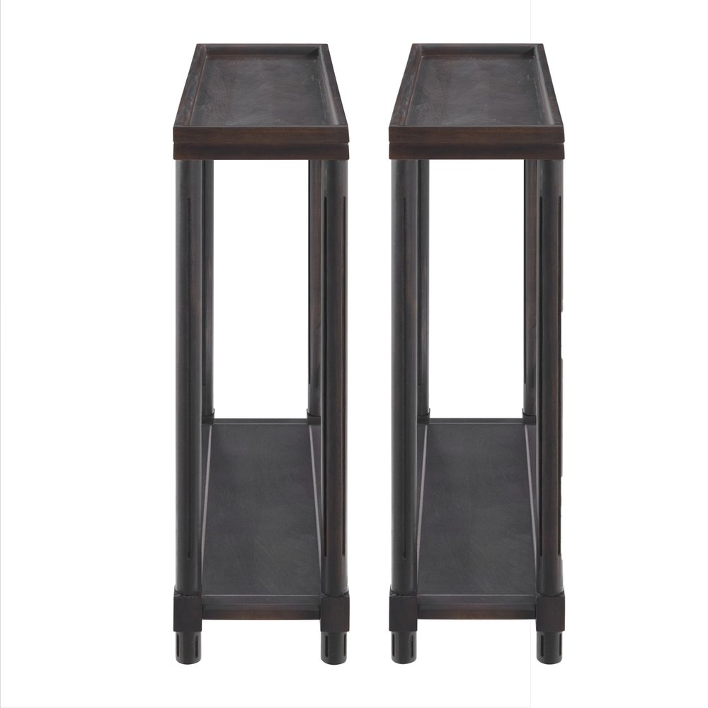 Set of Two Espresso Solid Wood End Tables With Shelf