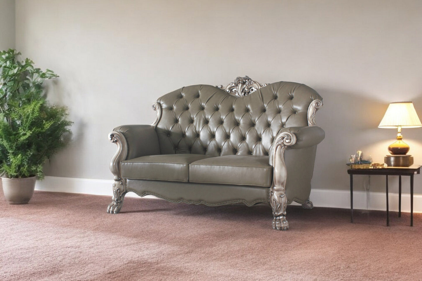 71" Bone Faux Leather Loveseat and Toss Pillows