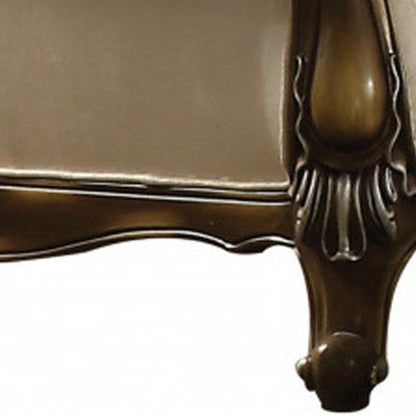 74" Tan And Brown Velvet Damask Curved Loveseat and Toss Pillows