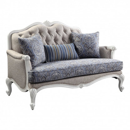 64" Beige 100% Linen And White Love Seat