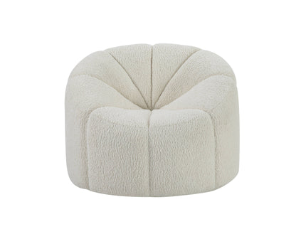 38" White and Black Sherpa Swivel Barrel Chair