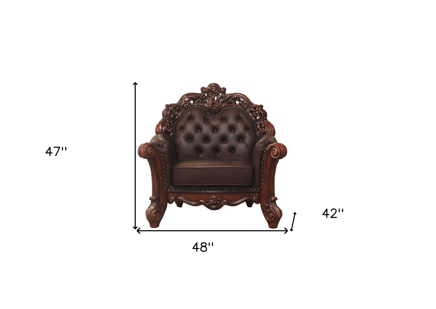 48" Dark Brown Faux Leather Tufted Chesterfield Chair And Toss Pillow