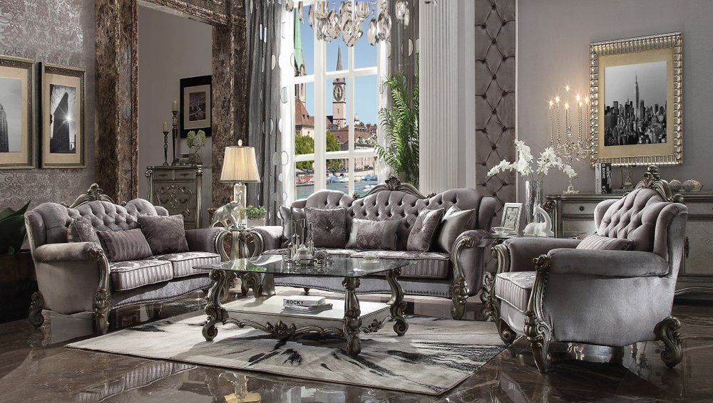 44" Gray and Platinum Velvet Floral Tufted Club Chair And Toss Pillow