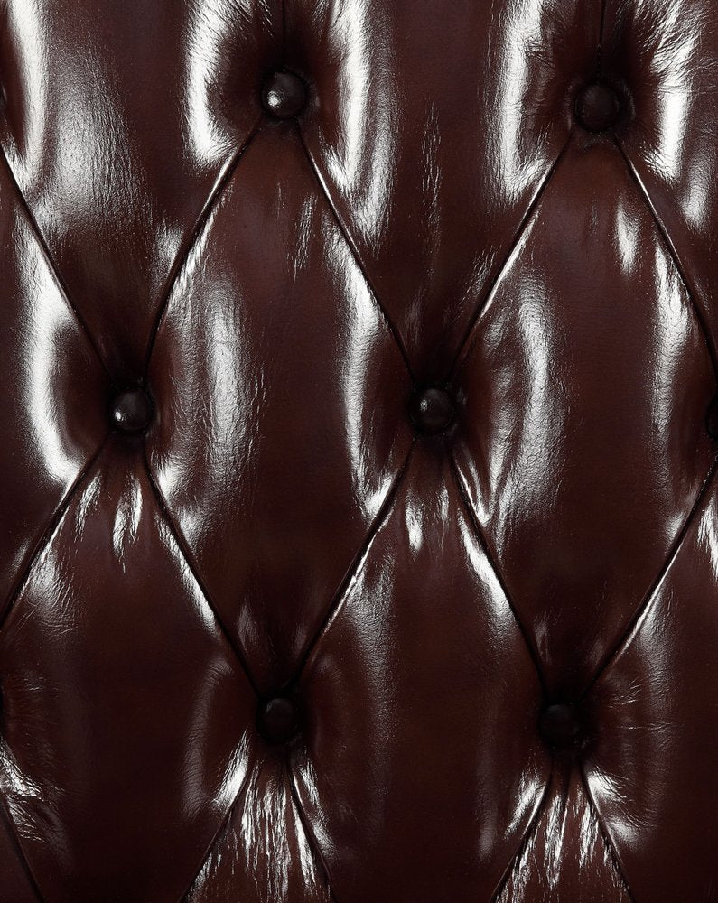 50" Espresso Faux Leather Tufted Wingback Chair And Toss Pillow