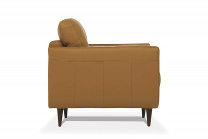 35" Camel and Black Genuine Leather Tufted Arm Chair