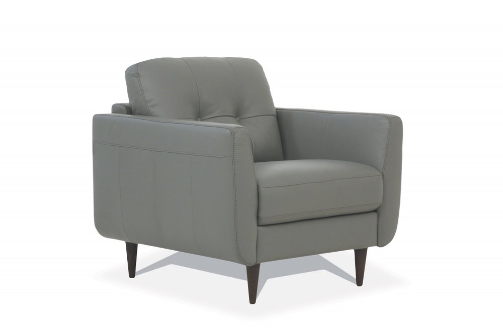 35" Gray and Black Genuine Leather Tufted Arm Chair