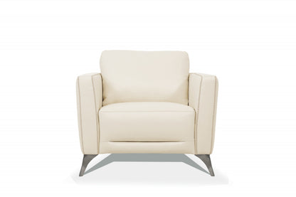 35" Cream and Black Genuine Leather Arm Chair