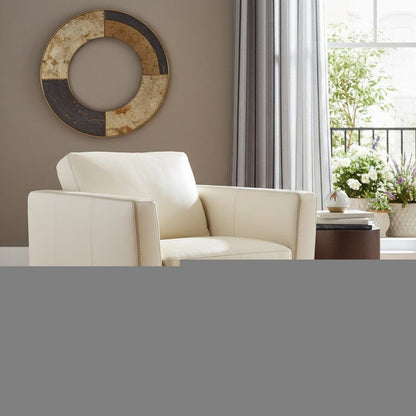 35" Cream and Black Genuine Leather Arm Chair