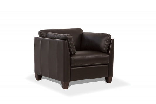36" Chocolate and Black Genuine Leather Arm Chair