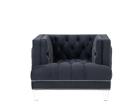 41" Charcoal and Black Velvet Tufted Arm Chair