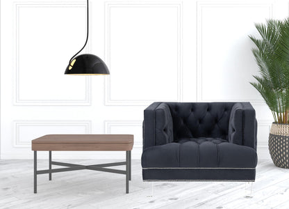 41" Charcoal and Black Velvet Tufted Arm Chair