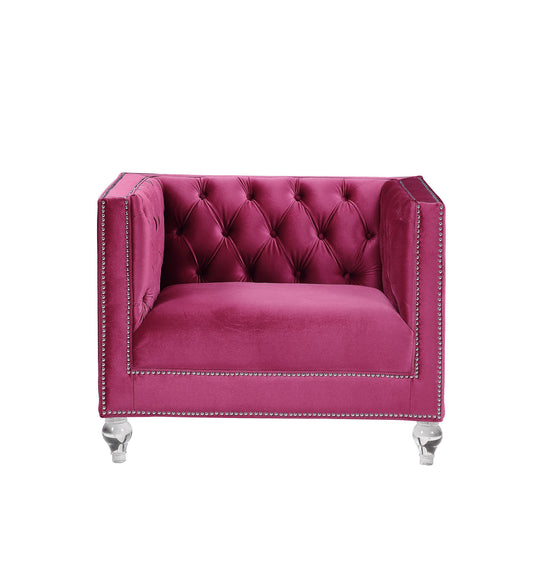 40" Burgundy and Black Velvet Tufted Arm Chair