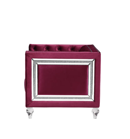 40" Burgundy and Black Velvet Tufted Arm Chair