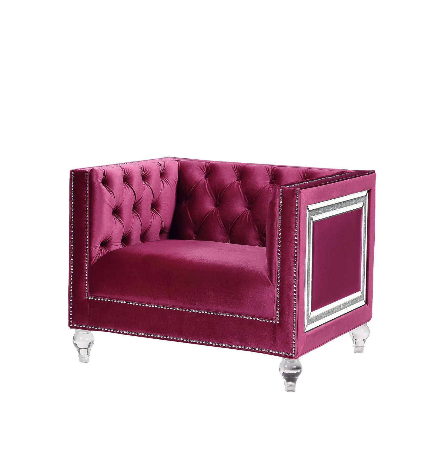 40" Burgundy and Black Velvet Tufted Arm Chair
