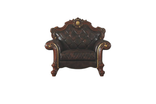 50" Chocolate Faux Leather Tufted Chesterfield Chair And Toss Pillow