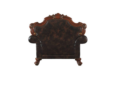 50" Chocolate Faux Leather Tufted Chesterfield Chair And Toss Pillow
