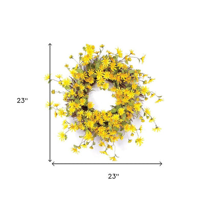 23" Green And Yellow Spring Daisy Artificial Wreath