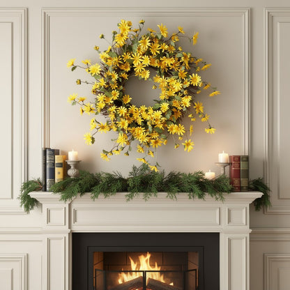 23" Green And Yellow Spring Daisy Artificial Wreath
