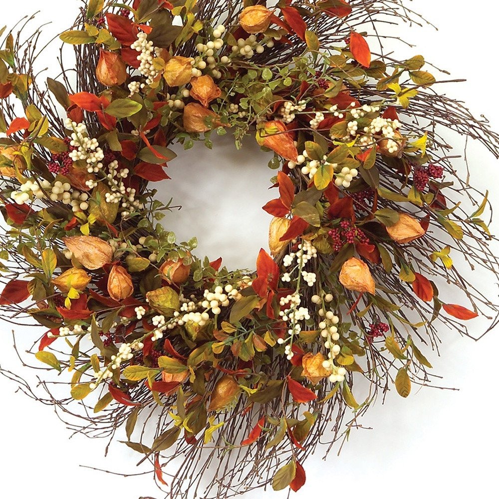 20" Green Brown  And White Fall Mixed Assortment Artificial Wreath
