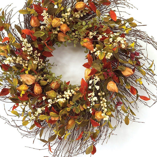 20" Green Brown  And White Fall Mixed Assortment Artificial Wreath