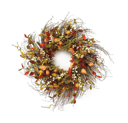 20" Green Brown  And White Fall Mixed Assortment Artificial Wreath