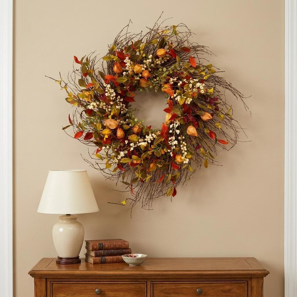 20" Green Brown  And White Fall Mixed Assortment Artificial Wreath
