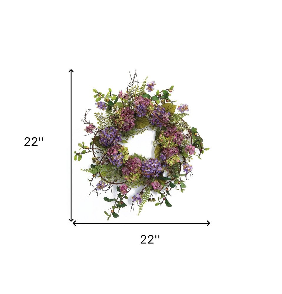 22" Purple Artificial Summer Hydrangea Wreath
