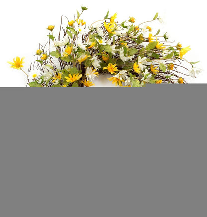 24" Green White And Yellow Spring Daisy Artificial Wreath