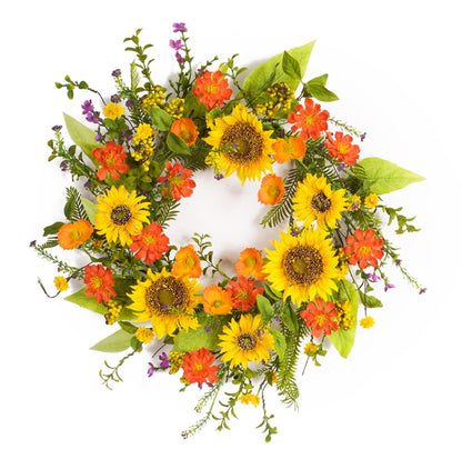 22" Green And Yellow Summer Sunflower Artificial Wreath