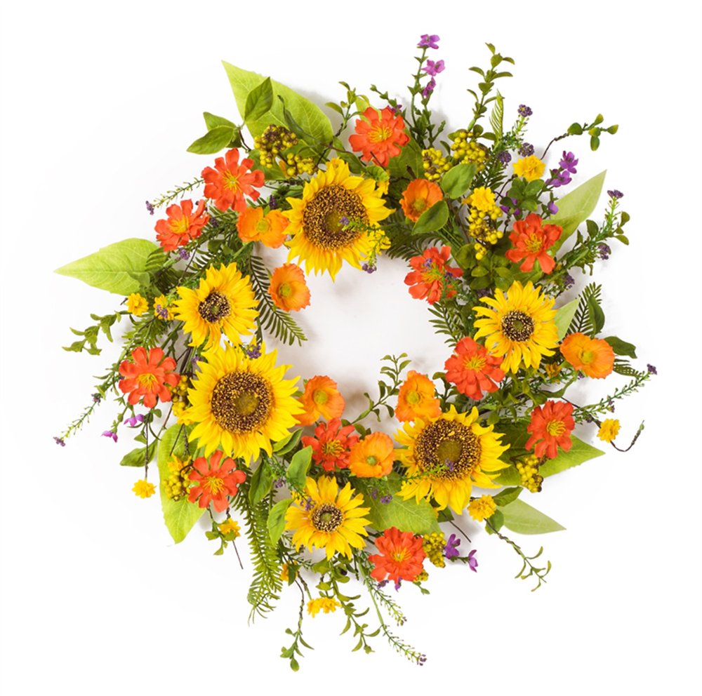 22" Green And Yellow Summer Sunflower Artificial Wreath