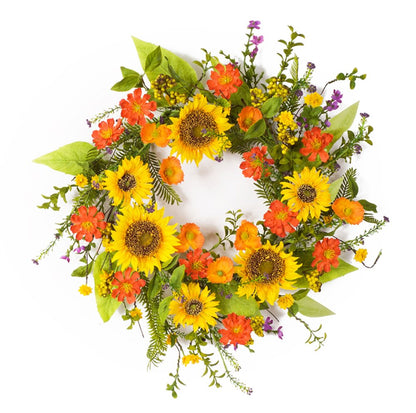 22" Green And Yellow Summer Sunflower Artificial Wreath
