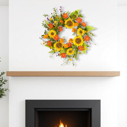 22" Green And Yellow Summer Sunflower Artificial Wreath