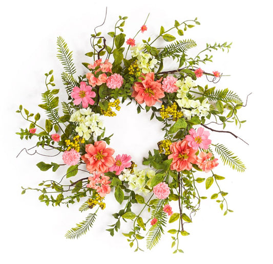 27" Pink and Green Spring Berry Artificial Wreath