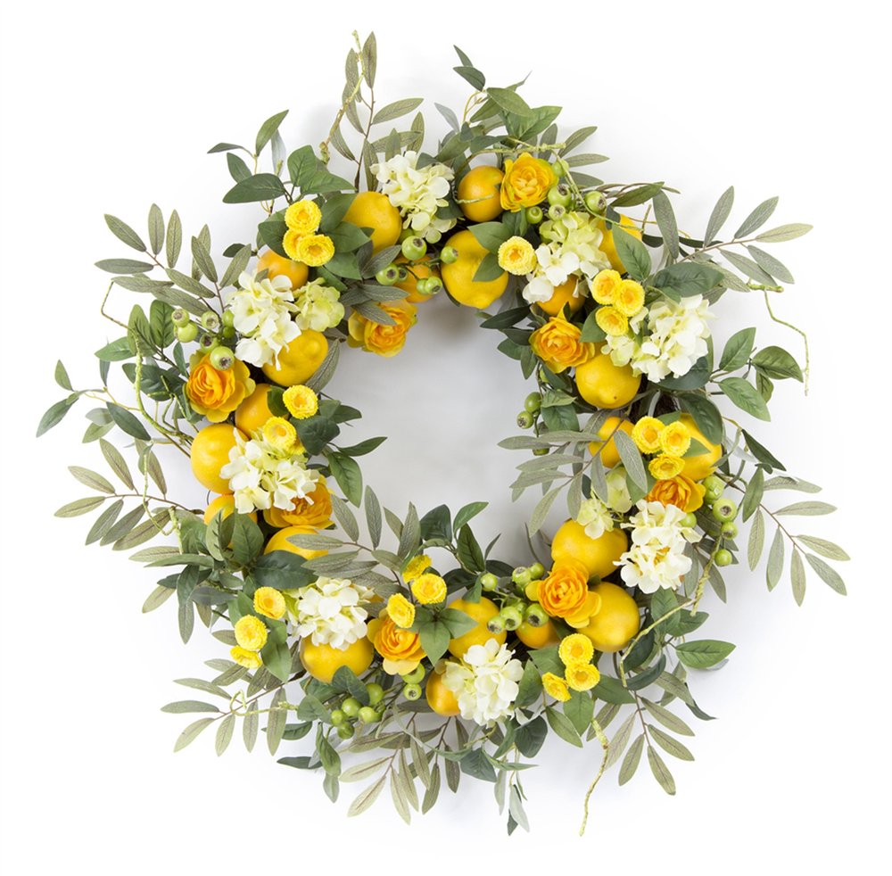 28" Green White And Yellow Summer Lemon Artificial Wreath