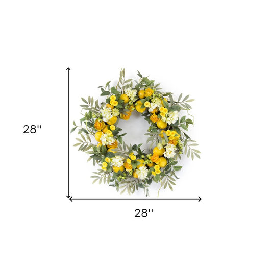 28" Green White And Yellow Summer Lemon Artificial Wreath