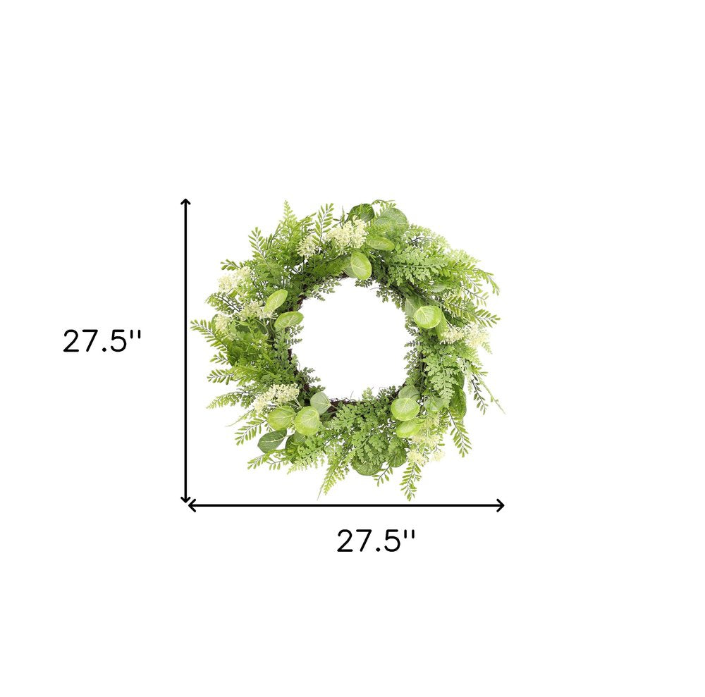 28" Green And White Fern Artificial Wreath