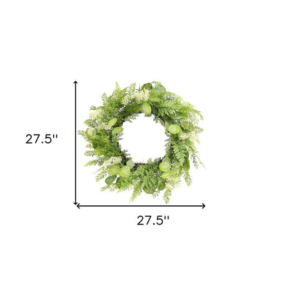 28" Green And White Fern Artificial Wreath