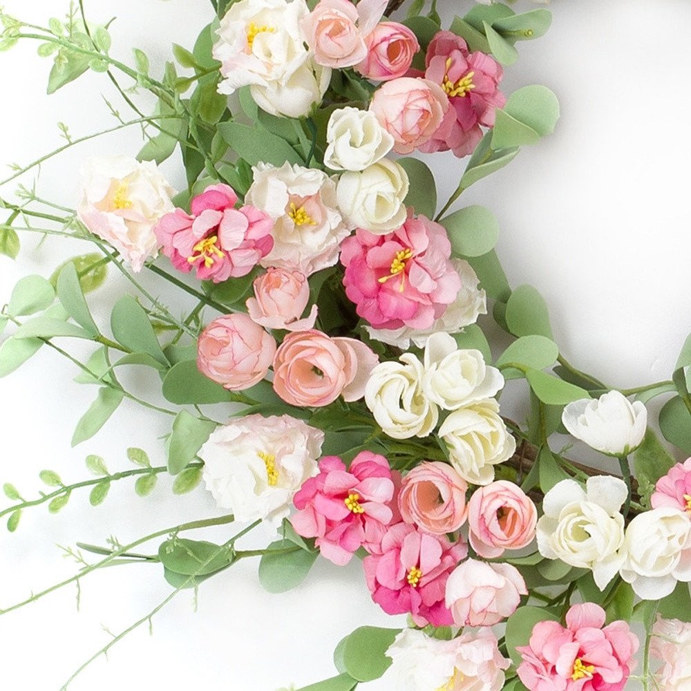 23" Pink and Green Artificial Peony Wreath