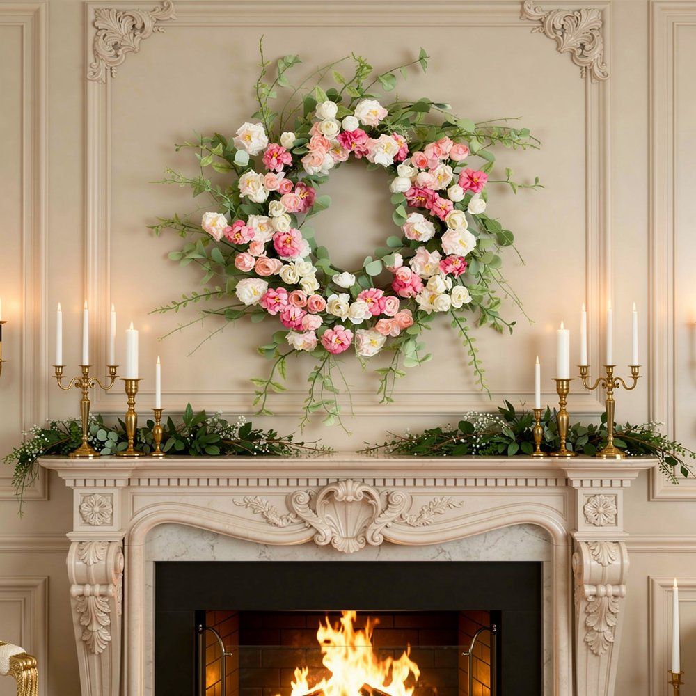 23" Pink and Green Artificial Peony Wreath