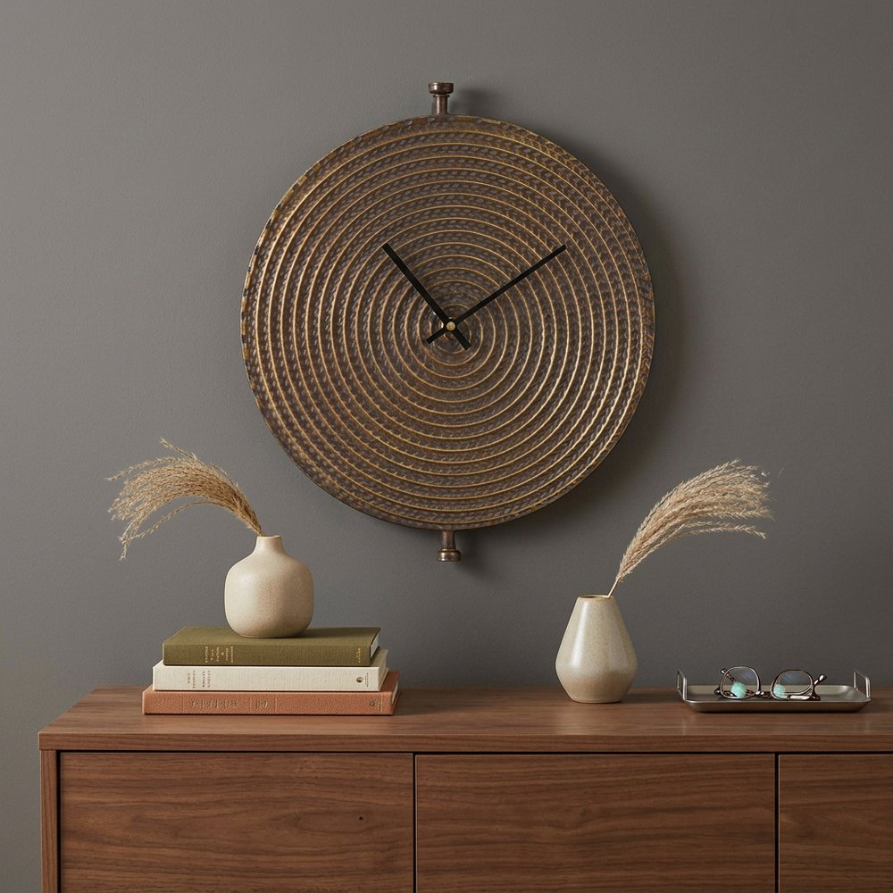 15" Circle Bronze Metal Analog Wall Clock