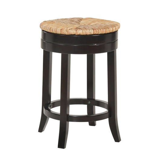 24" Natural And Espresso Rush And Solid Wood Backless Counter Height Swivel Bar Chair